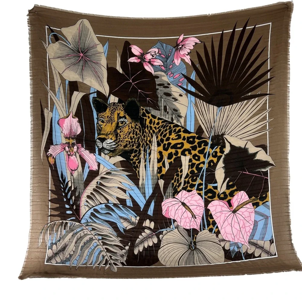 Vintage‎ Leopard Tropical Floral Scarf